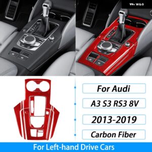 アウディ A3 S3 RS3 8V 2013-2019 カーボンセンター コンソール ギア シフト サラウンド トリム カバー インテリア アクセサリー STIC - red carbon fiber