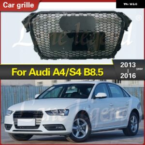 アウディ RS4 スタイル フロントスポーツ六角メッシュハニカムフード グリル グロスブラック A4/S4 B8.5 2013-2016 ウォークマンカー スタイリング - Silver Emblem