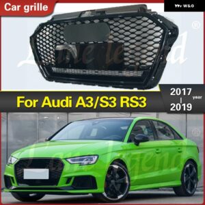 アウディ レーシング グリル フロント グリル A3/S3 2017 2018 2019 リペア RS3 スタイル ハニカム スタイル アッパーフード バンパー メッシュ グリッド - Black Emblem