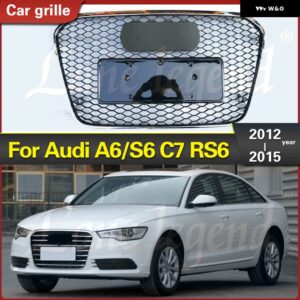 アウディ 車 グリル A6/S6 C7 2012-15 グリル レーシング フロント バンパー メッシュ フロント グリル リペア ABS アクセサリー RS6 スタイル - Chrome Emblem