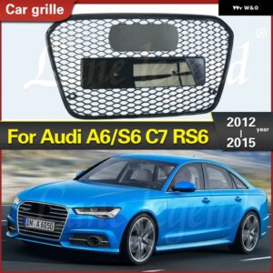 アウディ RS6 スタイル フロント スポーツ 六角メッシュ ハニカム フードウォーク ブラック A6/S6 C7 2012-15 レーシング ウォーク - Chrome Emblem