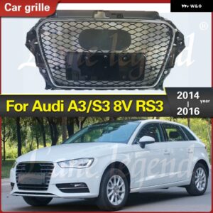 アウディ フロントセンター バンパー グリル グリル パネル クローム トリム カバー A3/S3 8V 2014 2015 2016 リペア RS3 スタイル レーシング グリル - Black badge