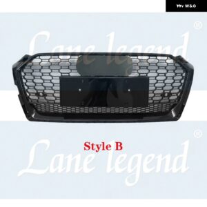 アウディ A5/S5 B9 2017-2020 レーシング グリル RS5 スタイル フロントスポーツ六角メッシュ ハニカムフード グリル ブラックカーアクセサリー - StyleB Chrome Emblem