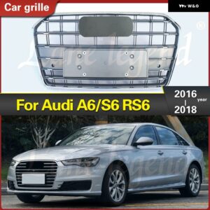 アウディ フロント グリル メッシュフード グリル A6/S6 2016 2017 2018 車 ABS クロームグレーフロント バンパー グリル アクセサリー - Black Emblem