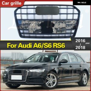 アウディ A6/S6 2016-2018 パーフェクトマッチフロント グリル レーシング RS6 スタイル フロント バンパー グリル エアインテーク グリル スタイリング - Black Emblem