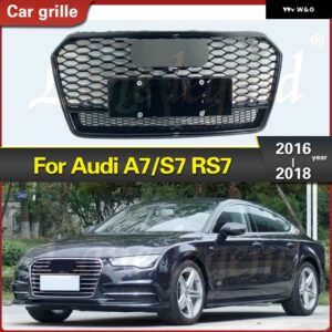 アウディ RS7 スタイル フロントスポーツ六角メッシュハニカムフード グリル グロスブラック A7/S7 2016 2017 2018 カーアクセサリー グリル - Chrome Emblem