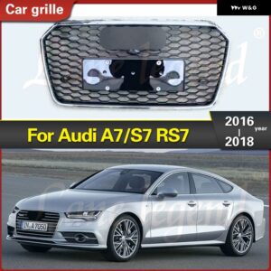 アウディ フロント グリル バンパー A7/S7 2016 2017 2018 RS7 スタイル バンパー ベンチネットエアインテーク グリル レーシング グリル - Chrome Emblem