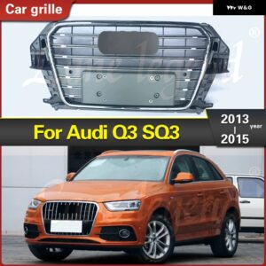 アウディ Q3 2013 2014 2015 フロント バンパー アッパー グリル SQ3 スタイル グレークローム ABS 吸気 グリル オートアクセサリー スタイリング - Chrome Emblem