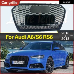 アウディ RS6 スタイル フロントスポーツ六角メッシュハニカムフード グリル ブラック A6/S6 C7 2016 2017 2018 レー??シング グリル カーアクセサリー - Chrome Emblem