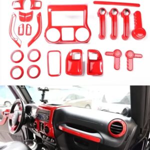 ジープ ラングラー JK 2011-17 アクセサリー ステアリングホイール センター コンソール 装飾 パネル ABS ステッカー - red