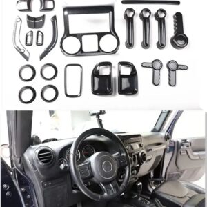 ジープ ラングラー JK 2011-17 アクセサリー ステアリングホイール センター コンソール 装飾 パネル ABS ステッカー - black