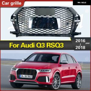 アウディ フィット Q3 2016 2017 2018 フロントアッパーメッシュ グリル カー自動アクセサリー RSQ3 スタイル ハニカム スタイリング フロント バンパー - Chrome Emblem