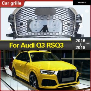 アウディ Q3 2016 2017 2018 フロント バンパー グリル RSQ3 スタイル レーシング グリル ABS クロームフロント ラジエーター メッシュ グリル トリム - Chrome Emblem