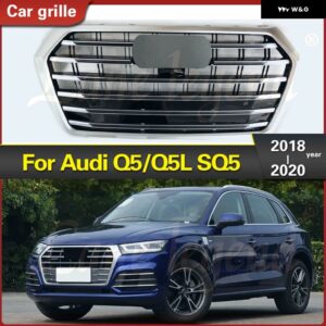 アウディ フロント グリル Q5 Q5L 2018-2020 クロームマットシルバー SQ5 スタイル バンパー フードメッシュ グリッド スタイリング - Chrome Emblem