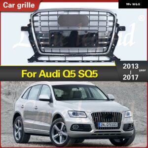 アウディ Q5 2013-2017 フロント グリル バンパー SQ5 スタイル グリル ABS フロント ラジエーター メッシュ グリル トリム アクセサリー - Chrome Emblem