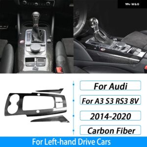 アウディ A3 S3 RS3 8V 2014-2020 カーボンセンター コンソール ギア シフト パネル カバー トリム 車内アクセサリー - With start stop2
