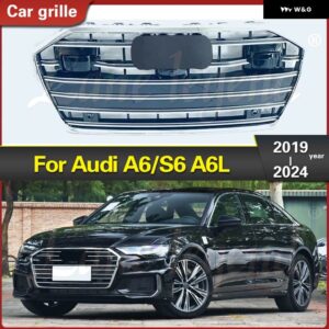 アウディ フロント バンパー グリル マスク A6L A6/S6 2019-2024 吸気 グリル レーシング グリル アクセサリーアクセサリー - Silver Emblem