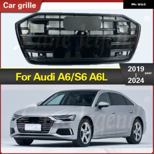 アウディ ブラック ABS フロント バンパー メッシュ グリル トリム レーシング グリル フィット A6L A6/S6 2019-2024 吸気 グリル スタイリング - Silver Emblem