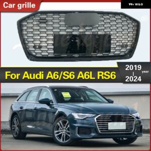 アウディ RS6 スタイリング フロント バンパー グリル カバー A6L A6/S6 2019-2024 フロント グリル レーシング グリル 自動 - Silver Emblem