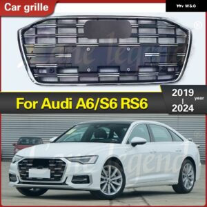 アウディ フロント レーシング グリル 適合 A6/S6 2019-2024 フロント グリル ABS 車スポーツ グリル 車 外装 トリム パーツ RS6 スタイル - Black Emblem