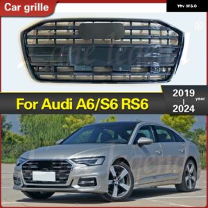アウディ A6/S6 2019-2024 ブラックフロント バンパー グリル トリム レーシング グリル RS6 スタイル ラジエーター グリル レーシング グリル に適合 - Black Emblem