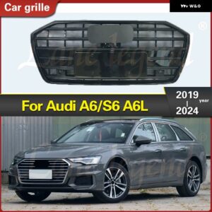 アウディ フロント バンパー グリル マスク ラジエーター グリル A6L A6/S6 2019-2024 レーシング グリル 外装 アクセサリー - Silver Emblem