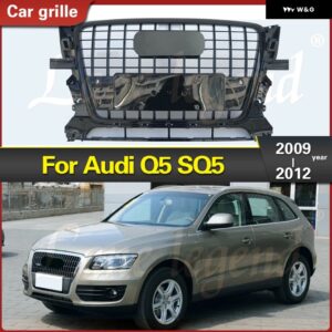 アウディ SQ5 スタイル フロント バンパー グリル フィット Q5 2009-12 バンパー グリル SQ5 クレームグロスブラック グリル - Chrome Emblem