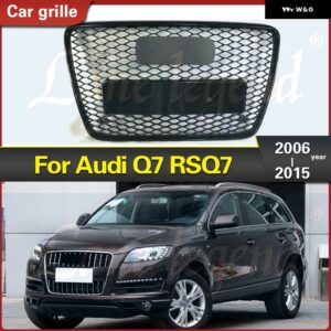 アウディ RSQ7 スタイル フロントスポーツ六角メッシュハニカムフード グリル ブラック Q7 4L 2006-2015 レーシング グリル カー スタイリング アクセサリー - Black Emblem
