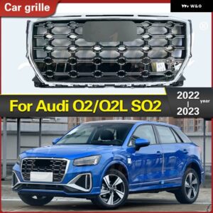 アウディ フロント グリル グリル Q2 / Q2L SQ2 2022 2023 クロームブラック SQ2 スタイル アッパー バンパー フード メッシュ グリッド スタイリング - Chrome Emblem