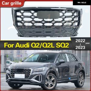 アウディ Q2 Q2L 2022 2023 完璧な一致 フロント グリル レーシング SQ2 スタイル グロスブラックフロント バンパー グリル - Chrome Emblem