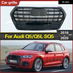 アウディ Q5 Q5L 2018 2019 2020 完璧な一致フロント グリル レーシング グリル SQ5 スタイル ブラックフロント バンパー グリル - Chrome Emblem