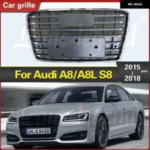 アウディ バンパー グリル グリル フロントカバー S8 スタイル カーレース グリル ラジエーター グリル A8 A8L S8 2015-18 - Chrome Emblem