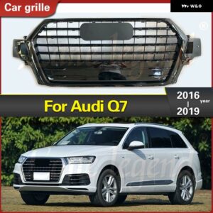 アウディ Q7 2016-2019 フロント グリル バンパー Q7 スタイル グリル ABS フロント ラジエーター メッシュ グリル トリム アクセサリー - Chrome Emblem