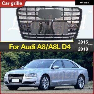 アウディ ラジエーター グリル レーシング ABS フロント バンパー マスクメッシュ グリル A8 A8L D4 2015-2018 車アクセサリー - Chrome Emblem