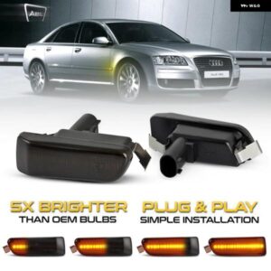 アウディ 2個 LED ダイナミックサイドマーカー ライト ウィンカーランプ A8 A8L S8 4E D3 MK2 クワトロ 2003-2009 アンバー CANBUS 4E09491