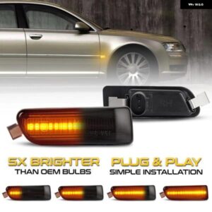 アウディ 2個 LED ダイナミックサイドマーカー ライト ウィンカーランプ A8 S8 4E D3 クワトロ 2003-2009 スモークアンバー CANBUS カーアク