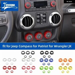 ジープ カーオーディオエアコンスイッチノブ 装飾 リングカバー コンパスパトリオット ラングラー JK 2011-2017 カスタムパーツ アクセサリ