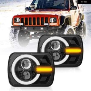 ジープ 90ワット 5X7インチ 7X6インチ スクエア LED ヘッドライト ホワイト DRL アンバーイエローウィンカー ラングラー YJ チェロキー XJ