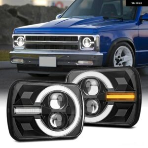 ジープ 7インチ スクエア H4 LED ヘッドライト 7X6 5X7 HI/LO ビーム ホワイト/アンバー ハロー ラングラー YJ 1987-1995 チェロキー XJ 19