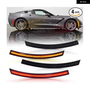 シボレー 4個 コルベット C7 2014-2019 スモークレンズ LED サイド マーカー ランプアンバーフロントレッドリアサイドフェンダー