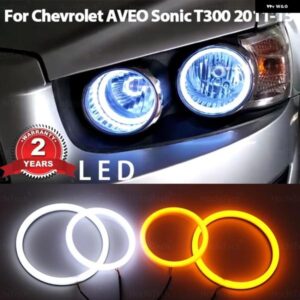 シボレー AVEO ソニック T300 2011-2015 ホワイトイエローデュアルとホワイトカラーコットン LED エンジェルアイキット リング