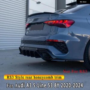 アウディ RS3 パフォーマンスルック リアバンパー ハニカム ストリップ トリム A3 S ライン S3 8Y サルーン 2020-2024 非 RS3 スポイラー TUING