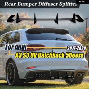 アウディ リアバンパー リップ スポイラー 4 フィンサメ スタイル ディフューザー スプリッターチューニング ABS ブラック S3 8V ハッチバック 5 ドア