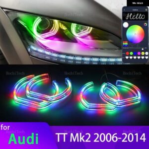 アウディ RGB マルチカラー DTM LED エンジェルアイキット リング点滅 APP 制御 ヘッドライト ランプとウインカー TT MK2 2006-2014
