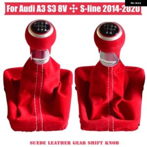 アウディ カーアクセサリーブラック/レッドスエードレザー ギア シフト ノブヘッドボール 5/6スピード A3 S3 8V S ライン 2014-2020