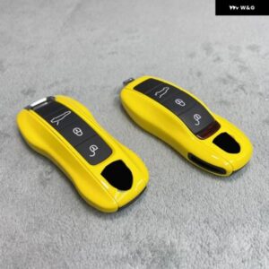 キーケースレーシングイエロー ポルシェ マカン カイエン パナメーラタイカンケイマンボクスター 718/911 FOB リモートカバー シェルキーアクセサリー