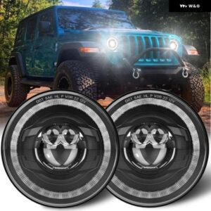 ジープ 7インチ LED ヘッドライト 申請済み 4X4 DOT 承認 6000K ランニングライト LADA NIVA アーバン オフロード アングル アイズ ラングラー JK