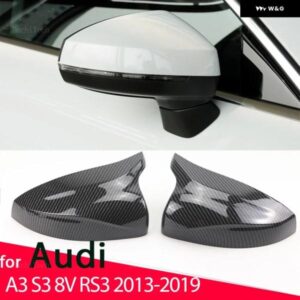 アウディ ホーン形状カーボンルックブラックバック ミラー サイド ミラー カバー キャップ A3 S3 8V RS3 2013-2019