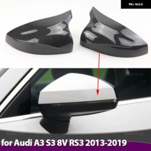 アウディ 2X カーボンスタイル ホーン形状リアビュードア ウイング サイド ミラー カバー キャップシェルケース A3 S3 8V RS3 2013-2019