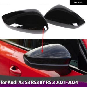 アウディ 2X カーボンルックブラックバック ミラー サイド ミラー カバー キャップ A3 S3 RS3 8Y RS 3 2021-2024用